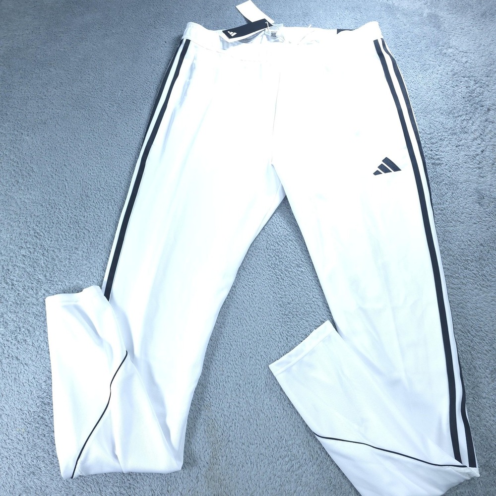 Adidas Track Pants Mens Large White Side Stripe Regular Fit Tapered Leg Football